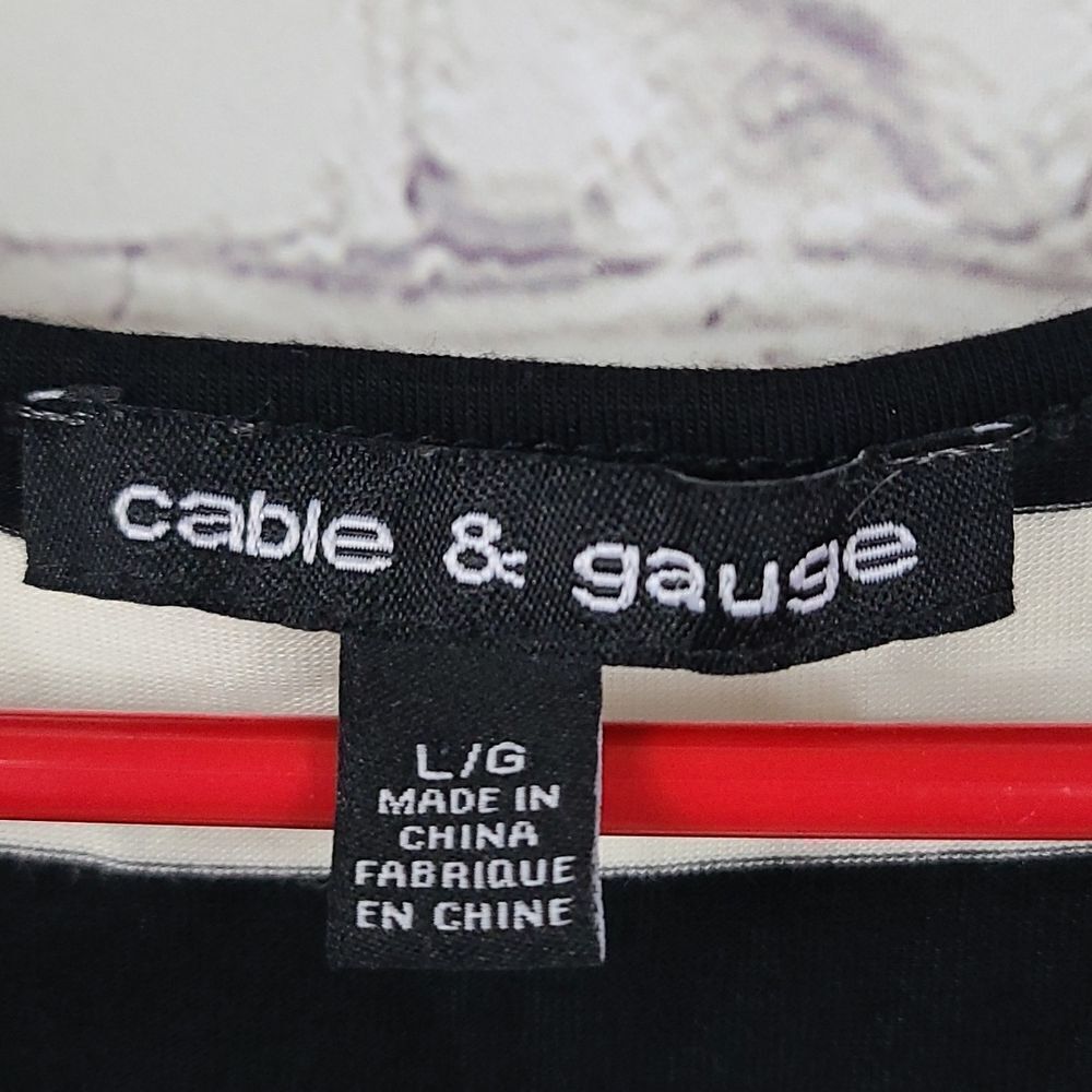 Black White Stripe Top Large Cable & Gauge Pom Detail Soft Luxe Chic Dolman Tee - Picture 6 of 10